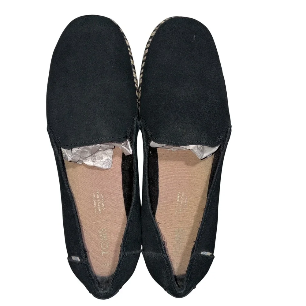 TOMS Espadrille Women Black Suede Platform Slip On Excellent Boho 9.5 Black